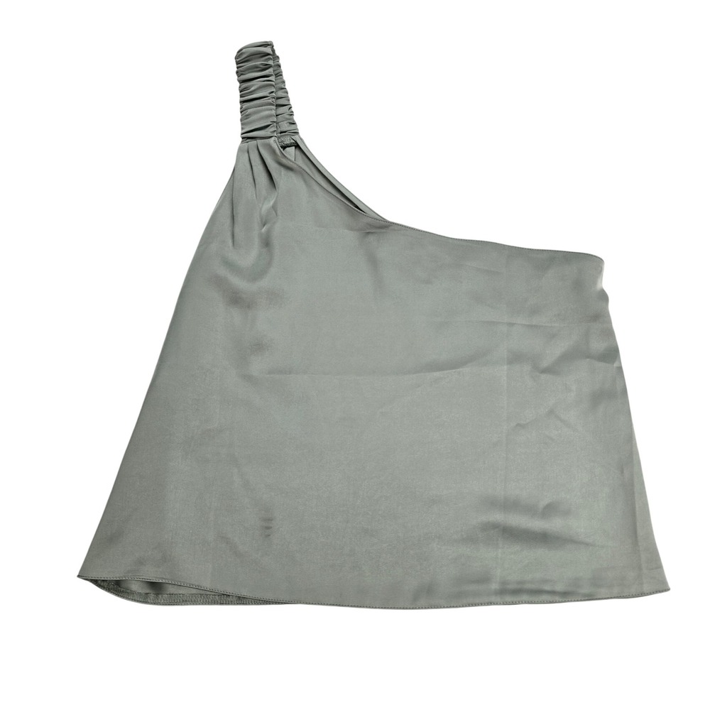 Know One Cares One‎ Shoulder Top Womens Large Sage Green Like New GST2600 Satin